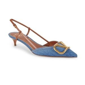 VALENTINO GARAVANI Logo Denim Slingback Pumps 37